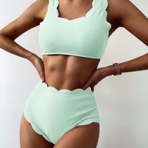 Scalloped textured high-waisted bikini